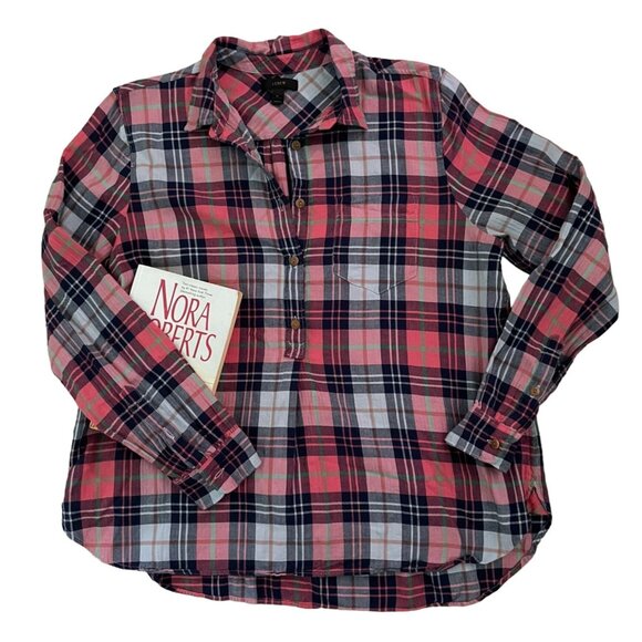 J Crew Womens sz M Plaid Cotton Blend Shirt 5 Button Pullover Top Casual Blouse - Picture 3 of 6